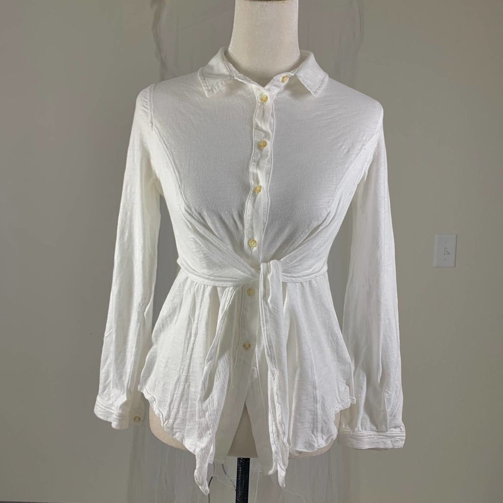 MAEVE white blouse 100% cotton white blouse front tie button up sz S